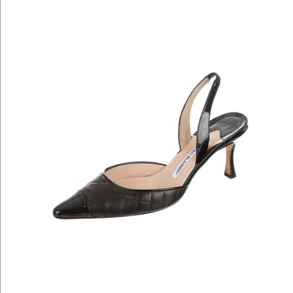 Manolo Blahnik Irie Patent Leather Quilted Heel